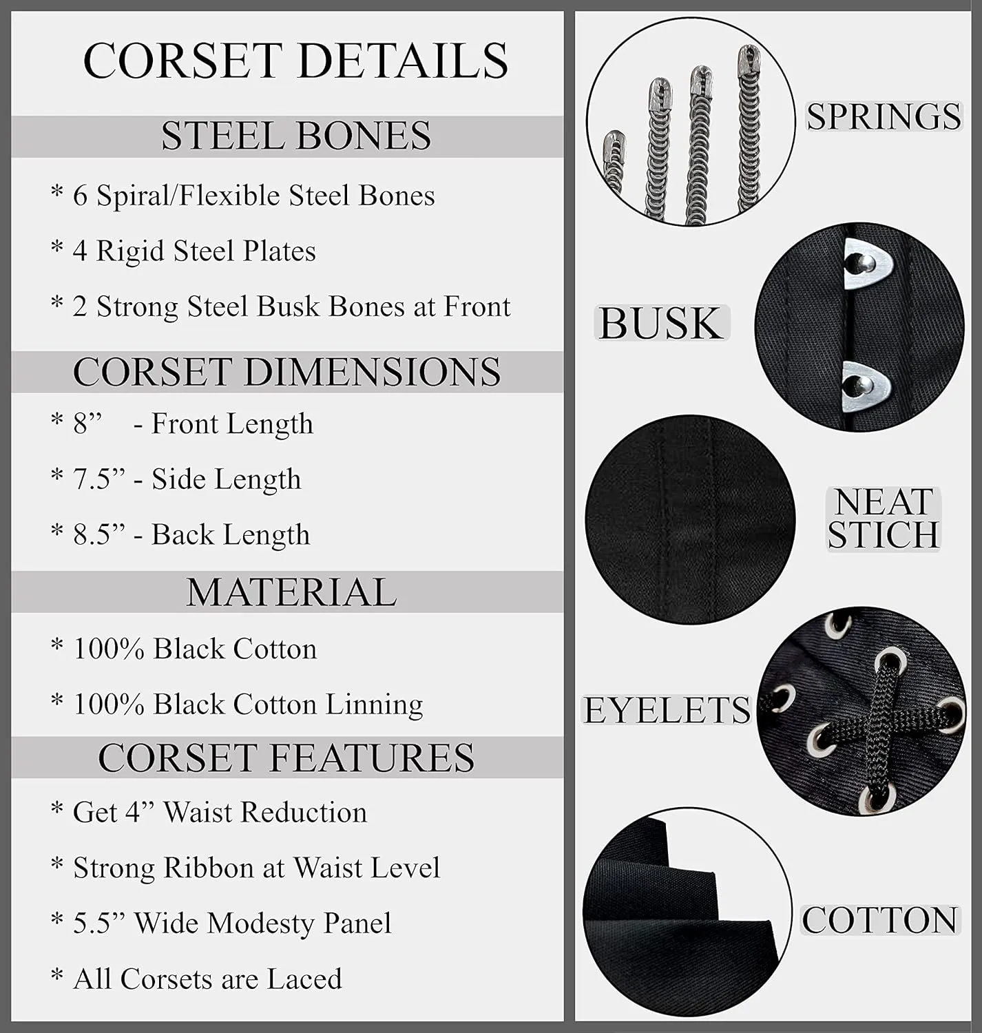 Womens Waist Trainer Cincher Heavy Duty Steel Boned Underbust Waspie Cotton Corset
