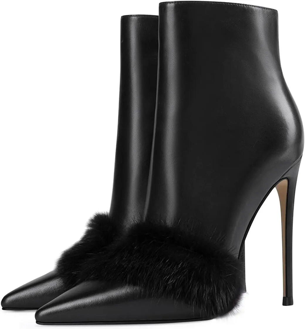 XYD Women's Pointed Toe Ankle Boots, Classic Stilettos High Heels, Zipper Side, Fashion Dress Office Lady Solid Color Booties Shoes