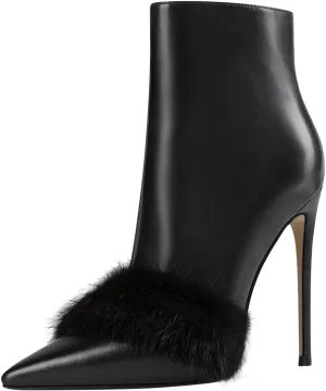 XYD Women's Pointed Toe Ankle Boots, Classic Stilettos High Heels, Zipper Side, Fashion Dress Office Lady Solid Color Booties Shoes
