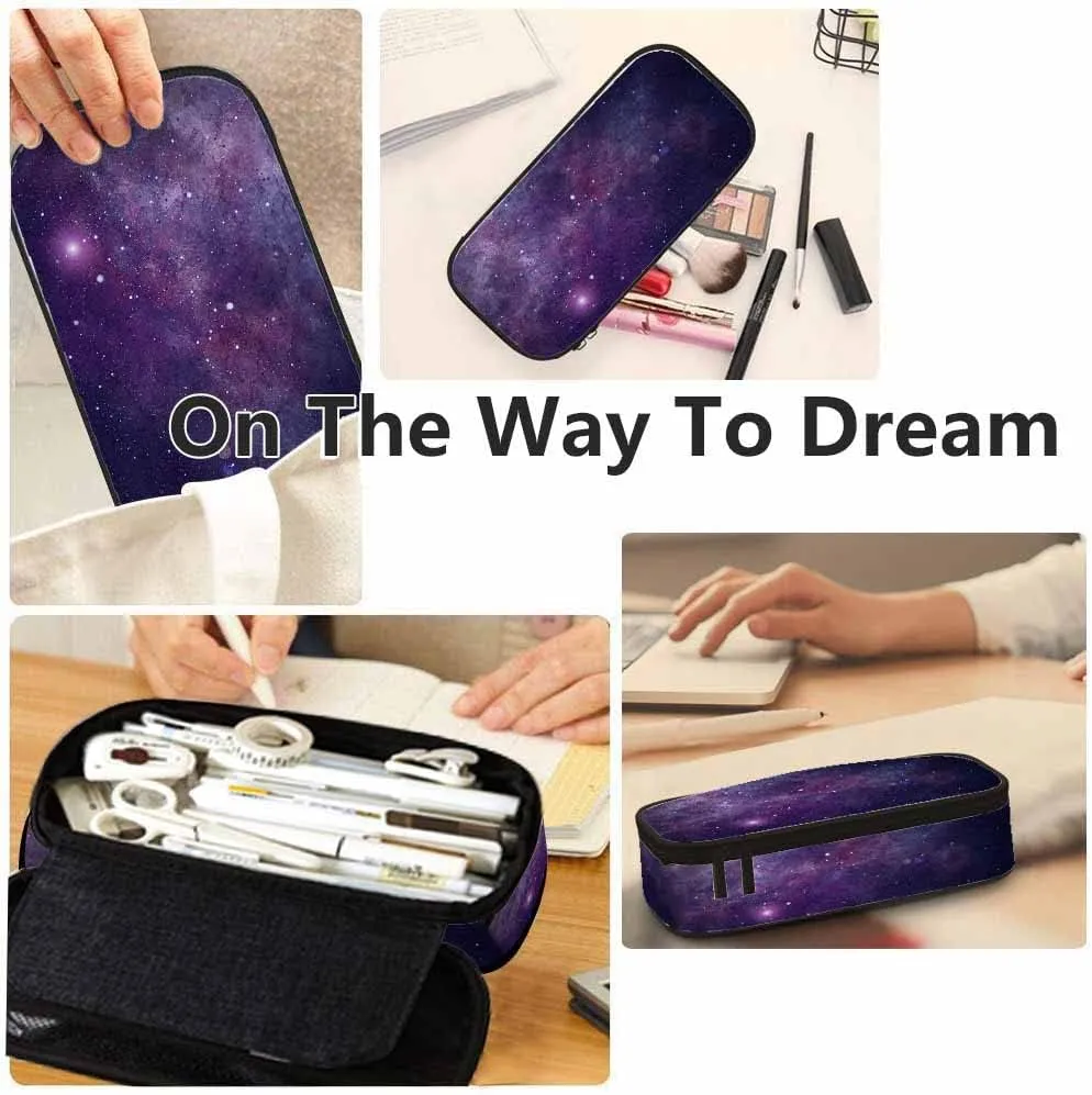 Yekiua Eggplant Sky Pencil Case Organizer Space Star Constellations Gloomy Atmosphere Heavenly Bodies College Office Big Capacity Pencil Bag
