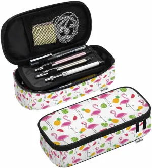 Yekiua Flamingos Pencil Holder Tropical Palm Pineapples Watermelons Big Capacity Pencil Case Multi-Purpose Makeup Pouch For Office College Adult
