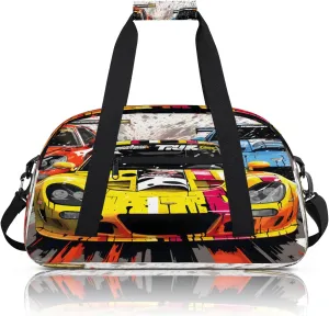 Yellow Racing Car Small Gym Bag 18 inch Carry On Duffel Bag for Weekender Travel Sports Workout Yoga Gymnastics Dance Ballet