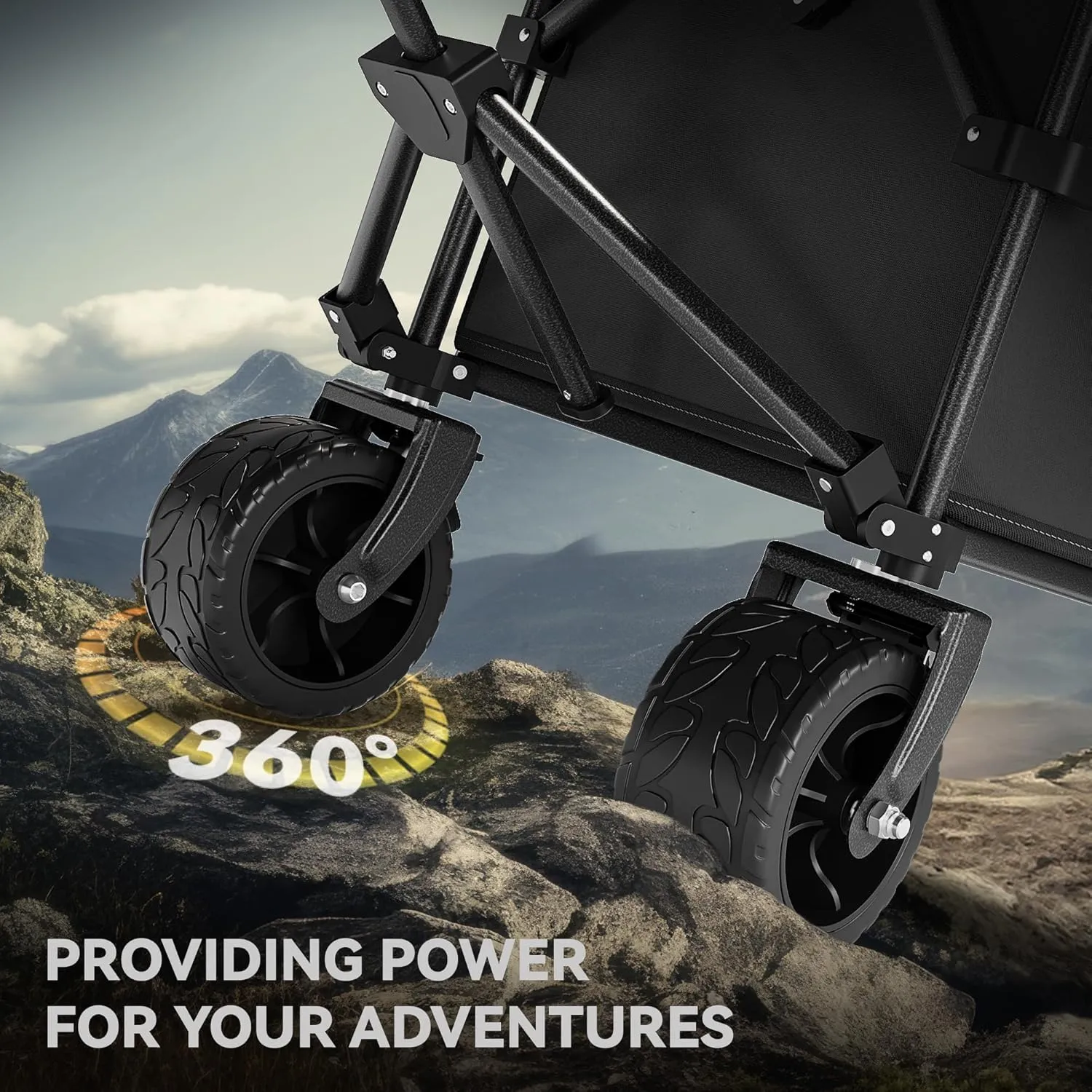 YITAHOME 300Lbs Large Collapsible Foldable Wagon, Heavy Duty Beach Wagon Cart Utility Wagon with 3.2in Wide Big All Terrain Wheels, Side Pocket, Cup Holder, Cover for Sports, Shopping, Camping - Black