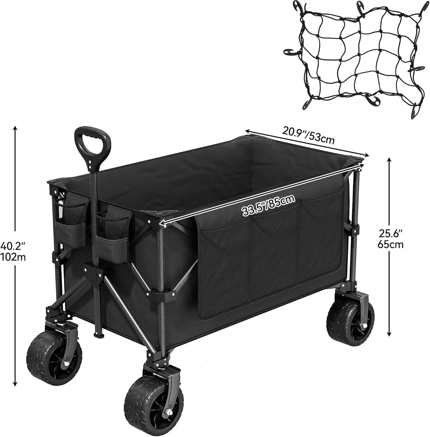 YITAHOME 300Lbs Large Collapsible Foldable Wagon, Heavy Duty Beach Wagon Cart Utility Wagon with 3.2in Wide Big All Terrain Wheels, Side Pocket, Cup Holder, Cover for Sports, Shopping, Camping - Black