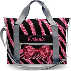 Zebra Pink Bow Glitter Print Personalized Kids Duffel Swim Bag for Boys,Customized Swim Duffle Bag for Boys Man Kids Gifts