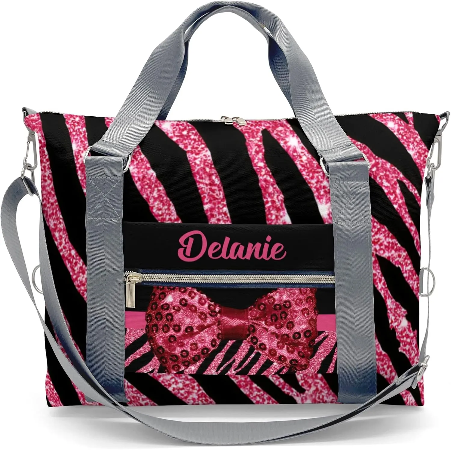 Zebra Pink Bow Glitter Print Personalized Kids Duffel Swim Bag for Boys,Customized Swim Duffle Bag for Boys Man Kids Gifts