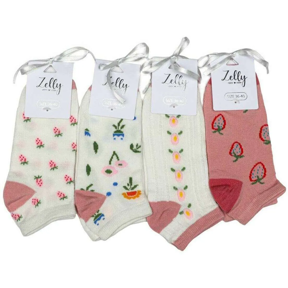 Zelly 4 Pack Assorted Lucy Socks - White/Pink/Green
