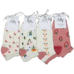 Zelly 4 Pack Assorted Lucy Socks - White/Pink/Green