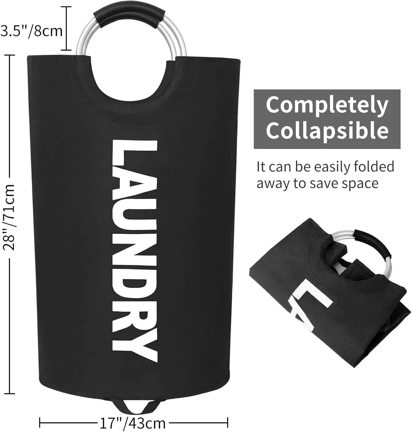 ZERO JET LAG 115L X-Large Laundry Basket Collapsible Fabric Hamper Tall Dorm Laundry Bag with Handles Portable Washing Bin Dirty Clothes Basket for College Bathroom Essentials Storage (Black)